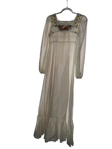 Vintage 1970s Empire Waist Maxidress 7/8 Womens Boho Cottagecore USA Prairie - Picture 1 of 11