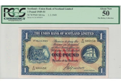 Scotland 1 Pound 1949 Pick# S816a PMG: 50 About UNC. #PL2554 - Image 1 of 2