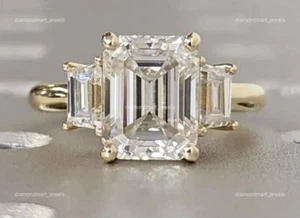 14K Solid White Gold Brilliant Cut Diamond Handcrafted Three-Stone Ring Jewelry - Picture 1 of 12