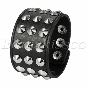 Men's Punk Rocker Gothic Heavy Wide Rivet Leather Wraps Cuff Bracelet Wristband - Picture 1 of 40