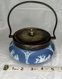 Antique Wedgwood Jasperware Round Butter Jar Silver plate lid dark blue - Picture 1 of 6