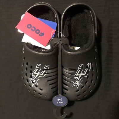 Zuecos deportivos para hombre FOCO NBA San Antonio Spurs, negros, forrados Sherpa, talla 7-8 Foto 1 de 4