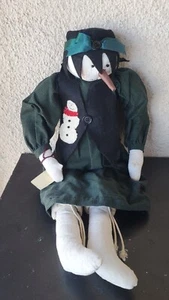 PRIMITIVE Grungy PRAIRIE HOUSE Prim CHRISTMAS Homespun Raggedy SNOWMAN SNOWLADY - Picture 1 of 9