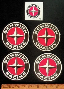 FIVE FACTORY MADE SCHWINN HIGHLY REFLECTIVE BMX BICYCLE RACING STICKERS -A3-19 - Picture 1 of 3