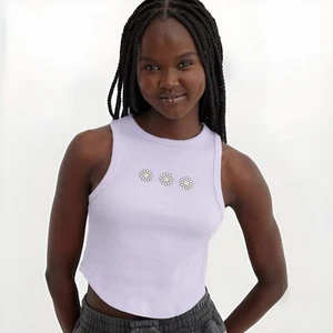 Aerie purple Smiley New Day Curved Hem cropped Tank Top size XL Ribbed - Picture 1 of 10