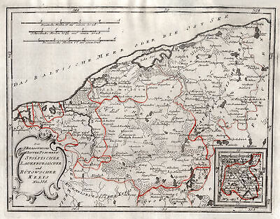 Stolp Lauenburg Bütow Original Kupferstich Landkarte Reilly 1791 • 125€