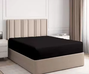 All Round Elastic 18" Extra Deep Fitted Sheet 600TC US-Queen Size-Black Solid - Picture 1 of 4