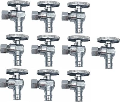 EZ-FLUID 10Pcs 3/8"OD Comp x 1/2" Propex Expansion F1960 1/4Turn LF Pex Angle Stop Valves