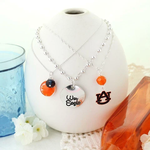 AUBURN TIGERS Necklace Set, Jewelry, 3 Pieces, SPARKLE & SHINE, College Cover