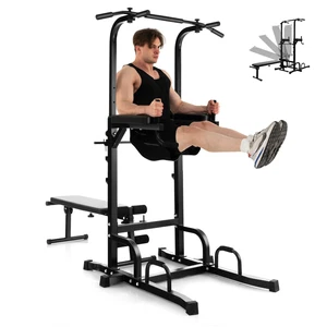 Power Tower Pull Up Bar Stand Dip Station Equipment Adjustable w/Bench Home Gym - Picture 1 of 7