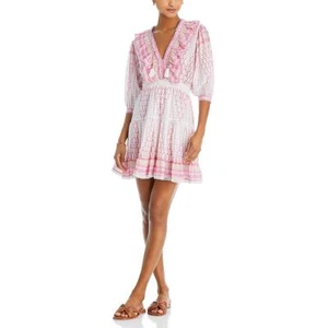 Bell Womens Pink Ruffled Smocked Waist Tiered Mini Dress XL BHFO 8799 - Picture 1 of 2