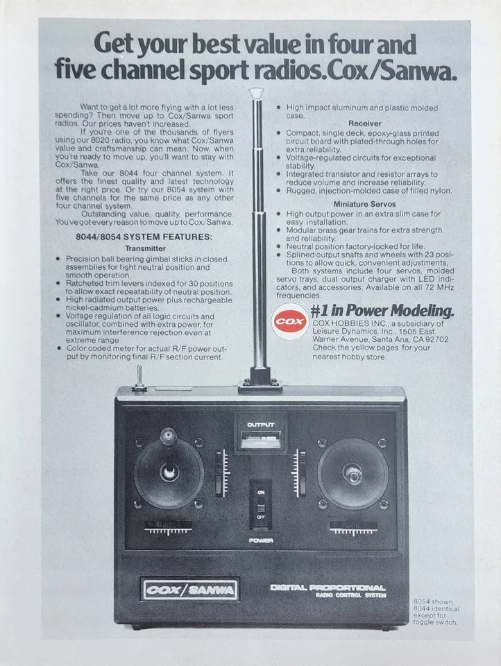 Cox Sanwa Radio System Print Ad Ephemera Wall Art Decor 8044/8054 Series - Image 1 of 1