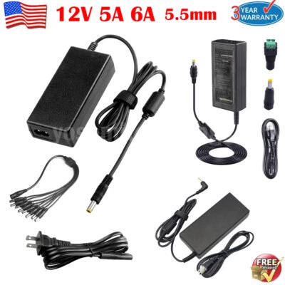 12V 5A 6A Power Supply AC to DC Adapter for LED Strip Light+8 Way Splitter Cable - Image 1 of 4