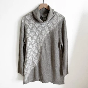 Soft Surroundings Sweater Womens 1X Gray Floral Lace Tunic Long Cozy Feminine - Picture 1 of 17