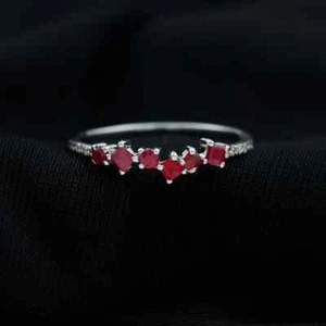0.37CT Pink Princess & Round Simulated Ruby & Moissanite 950 Platinum Fine Ring - Picture 1 of 7