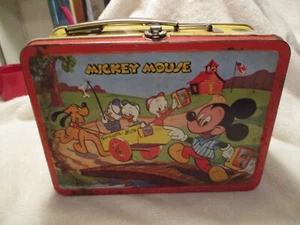 1954 ADCO Metal Mickey Mouse Donald Duck Lunchbox w/Indian Medallion Button - Picture 1 of 8