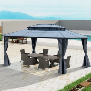 Gazebo Double Roof Canopy Outdoor Frame Pergola, Permanent Pavilion with Netting - Picture 1 of 6