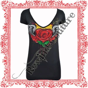 IRON FIST SACRED ROSE VINTAGE INDIE T-SHIRT BLACK TOP - Picture 1 of 3