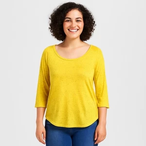 EUC Ambiance Apparel gelb gesprenkeltes 3/4-Arm-Top – Größe Large - Bild 1 von 5