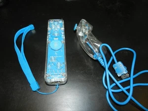Blue AFTERGLOW DELUXE Remote & Nunchuk Controller Set Nintendo Wii Tested - Picture 1 of 2