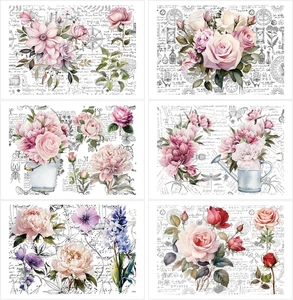 Pegatinas para transferencias de muebles artesanales - 6 hojas vintage floral frotar - Imagen 1 de 12