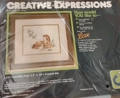 Kit de bordado crewel Creative Expressions Friendly Foal 1984 de colección  Foto 1 de 3
