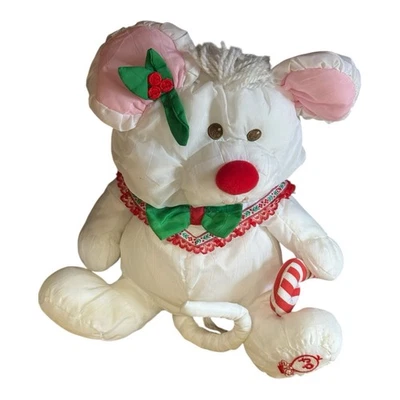 VTG 1987 Fisher-Price Holiday Puffalump White Mouse Plush Christmas Candy Cane - Image 1 of 4