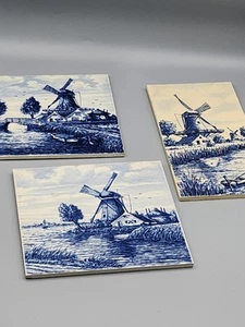 3er Set handbemalte Holland Delft Fliesen. 75, 76, 77. Windmühlen - Bild 1 von 11