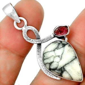 Piedra Pinolita y Turmalina Rosa Áspera Plata 925 Colgante Joyería P-1111 - Imagen 1 de 5