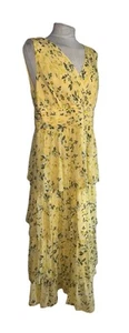 L.K.BENNETT LONDON YELLOW FLORAL TIERED 100% SILK LINED DRESS DR BOWER SIZE 18 - Picture 1 of 15