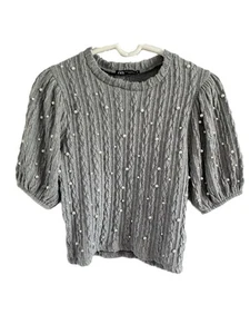 ZARA Grey Knitted Sweater with faux pearls size M (Medium) - 3/4 Sleeves - Picture 1 of 5