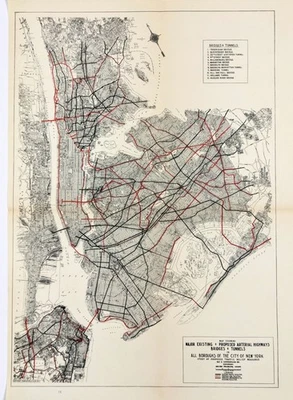 1929  NEW YORK CITY  Map ORIGINAL  PROPOSED BRIDGES TUNNELS HIGHWAYS - Image 1 of 4