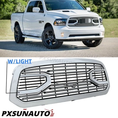 For 2013-2018 Dodge Ram 1500 Front Big Horn Style Chrome Bumper Grille W/Light Foto 1 de 4