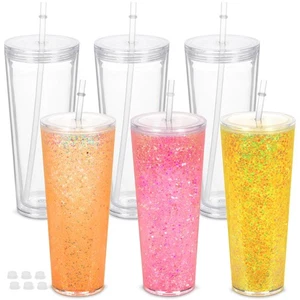 6er Pack 24 Unzen Acryl Schneekugel Becher, Doppelwandig mit vorgebohrtem Loch, L... - Bild 1 von 6