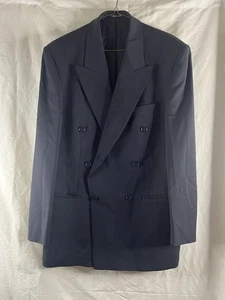 PIERRE BALMAIN Blazer Jacket Mens Size M 40 Double Breasted Blue Wool Suit - Picture 1 of 22