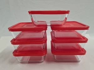 Pyrex Glass Food Storage Containers with Red Snap Lid Set of 7 - Picture 1 of 18