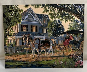 Fertige Acrylfarbe-von-# (Erwachsene) Pferdekutsche Abend Viktorianisches Zuhause - Bild 1 von 10