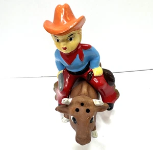 Rare Vintage 1950’s Cowboy On Bull Salt And Pepper SP32 - Bild 1 von 8