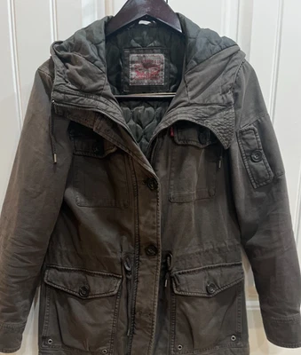 Mujer Talla S Levi's Verde Oliva Con Capucha Estilo Militar Chaqueta Anorak Calor Exterior Foto 1 de 4