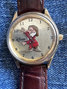 Disney TimeWorks Men’s Grumpy Watch Brown Leather Band - Picture 1 of 6