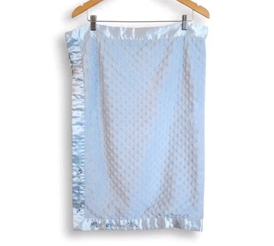 Just One Year Blue Minky Dot Plush Satin Love You From A-Z Baby Boy Blanket GUC - Image 1 of 4