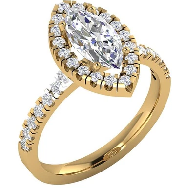 Marquise Round Diamond I1 G 1.72 Carat Solitaire Halo Ring 14K Solid Gold 16 mm - Image 1 of 4