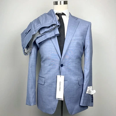 Calvin Klein Men's Blue Slim Fit Wool 2-Piece Jacket Pants Suit Size 44R 34Wx28L - Image 1 of 4