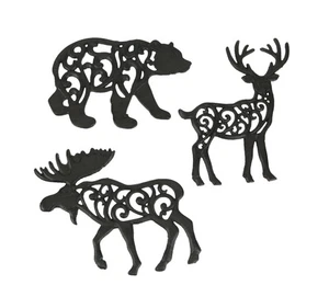 Set of 3 Cast Iron Lodge Design Kitchen Trivets Wall Hanging Art Deer Moose Bear - Picture 1 of 4