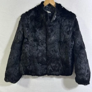 Vintage echt 100 % gefärbt schwarz Kaninchenfell Mantel Jacke Made in Hong Kong M Glam Retro - Bild 1 von 16