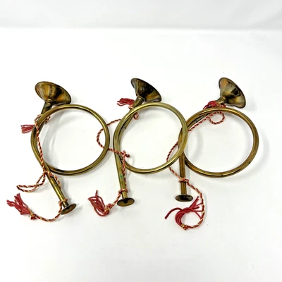 3 Vintage 7" Brass French Horn Hanging Decorations - Image 1 of 4