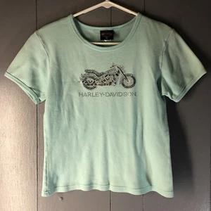 T-shirt Harley Davidson moto donna piccola blu borchie bici 2005 AZ Y2K - Foto 1 di 8