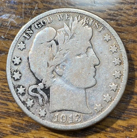 1913-D Barber Half Dollar Nice Original VG CHRC Cover