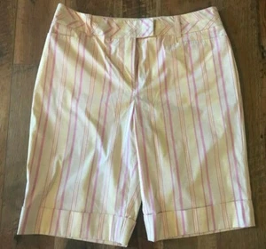 Cutter/Buck Wmns Golf Brmda Cuff Shorts Quarry Yellow/Lite Pink Plaid SZ 12 NWT - Picture 1 of 7