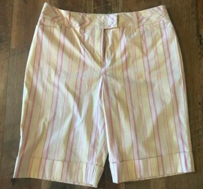 Cutter/Buck Wmns Golf Brmda Cuff Shorts Quarry Yellow/Lite Pink Plaid SZ 12 NWT - Image 1 of 4